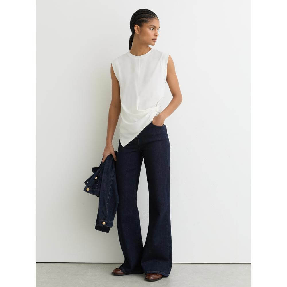 REISS Tia Cotton Drape Cap-Sleeve T-Shirt